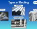 Types of ducting infographic with Flexible, Rigid, Spiral and Rectangular ducting